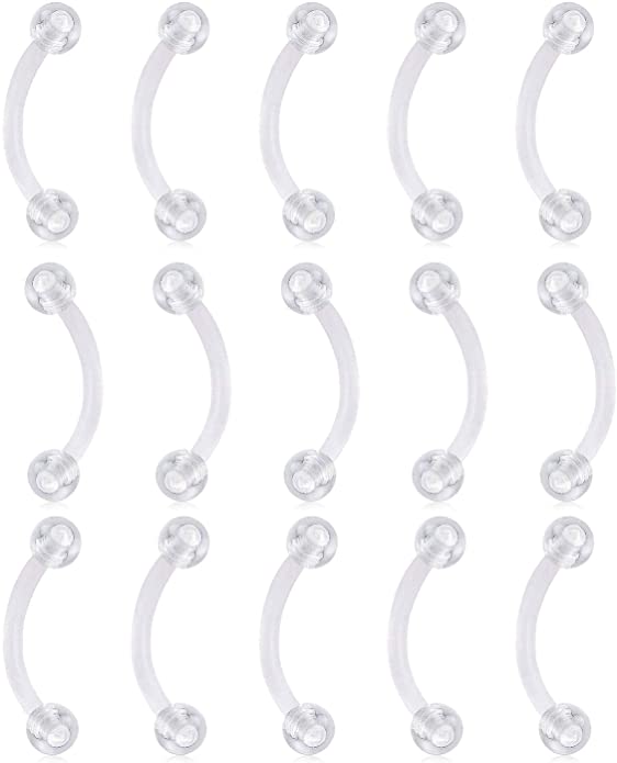 FECTAS 16G Clear Flexible Plastic Daith Rook Earrings Eyebrow Rings Curved Barbells Belly Piercing Retainers 20PCS