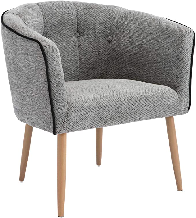 LSSBOUGHT Stylish Upholstered Button Tufted Fabric Living Room Accent Chair with Metal Legs and Armrest (Velvet Gray)