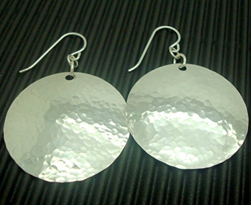 Large Sterling Silver Disc Earrings in Hammered Finish and 1-1/4 Inch Size