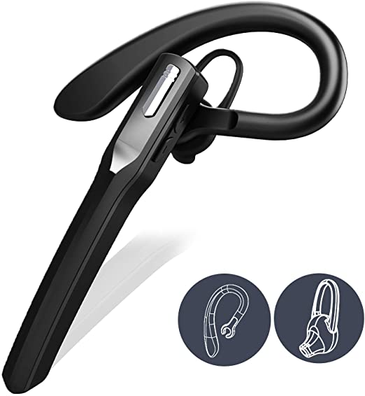 Bluetooth Earpiece V5.0, Wrieless Bluetooth Headset with Microphone, Noise Cancellation, Long Lasting Calls, HD Voice Headset for Driver, Oreillette Bluetooth Compatible with iPhone Android