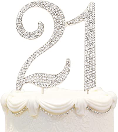 Hatcher lee Bling Crystal 21 Birthday Cake Topper - Best Keepsake | 21st Party Decorations Silver