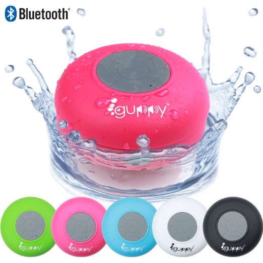 Guppy Water Resistant Bluetooth Shower Speaker - Wireless Portable Audio New 2015 Model - Kid-friendly Built-in Control Buttons Speakerphone Powerful Suction Cup wSafety Lanyard - Best for Bath Pool Car Beach IndoorOutdoor Use Pink