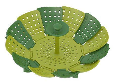 Joseph Joseph 40023 Lotus Steamer Basket Folding Non-Scratch for Steaming Vegetable Silicone Feet, Green