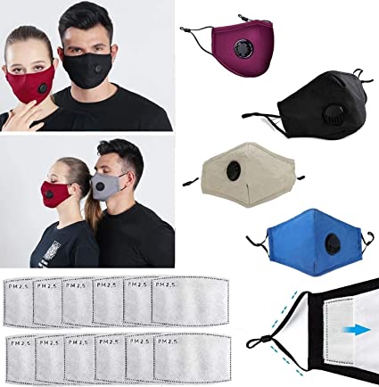 Freefa Face Bandanas Washable UK Adjustable with Breathing valve and Five-layer Activated Carbon Filters Replaceable Haze Dust Face Health for Adults.Fulfilment by Amazon (4ColorsⅠ 12FiltersⅠ)