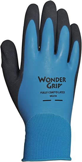 Wonder Grip WG318S Liquid-Proof Double-Coated/Dipped Natural Latex Rubber Work Gloves 13-Gauge Seamless Nylon, Small (Pack of 1)