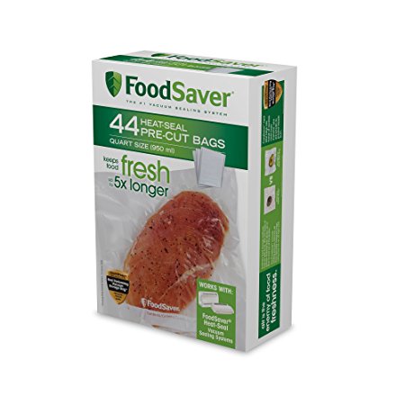 FoodSaver 1-Quart Precut Vacuum Seal Bags with BPA-Free Multilayer Construction for Food Preservation, 44 Count