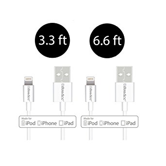 [Apple MFi Certified] Lighting Cable, BasAcc [2-Pack] 3.3ft   6.6ft Lightning to USB Charging Sync Cable w/ Compact Connector Head for Apple iPhone X/8/8 Plus/7/7 Plus/6, iPad Pro 10.5" White