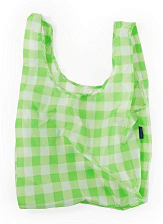 BAGGU Standard Reusable Shopping Bag, Ripstop Nylon Grocery Tote or Lunch Bag, Big Check Lime