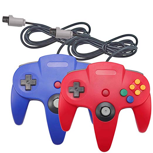 Joxde 2 Packs Upgraded Joystick Classic Wired Controllers for N64 Gamepad Console (Red and Blue1)