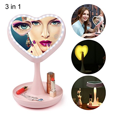 Makeup Mirror with Light, High-definition Creative Table Lamp for lovers Gift /Valentine's Day Gift/Birthday's Day Gift Wedding Anniversary/ Bedroom, Home Decoration-sakura pink