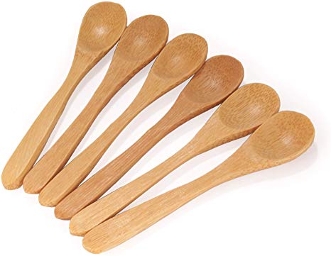 BambooMN Brand - Carbonized Brown 3.9" Oval Head Small Solid Bamboo Spice/Salt/Sugar Spoons, 10pcs