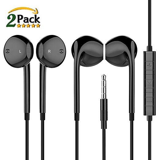Apple Earbuds/Wired earphones,HaRuion Stereo In-Ear Earbuds with Mic and Remote Control and Standard Packaging 2 Pack, Compatible with iPhone 7 Plus/7/6S/6 Plus/6/SE/5S/5C/5 In ear earbuds （Black）