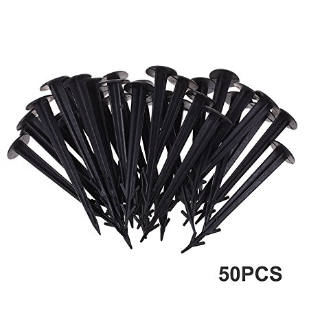 Md trade 50 Pcs 4.5 Inches Multifunctional Rust Proof Black Plastic Stakes for Lawn Yard & Garden Stakes Anchors for Plant Support, Holding Down Tents，Game Nets, Rain Tarps
