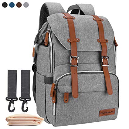 Diaper Bag Backpack, Large Multi-Function Waterproof Nappy Bag with Changing Pad and Stroller Straps for Unisex Travel Shopping (Gray)