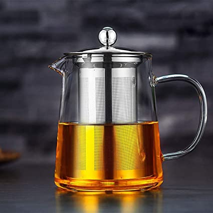 26.3oz Clear teapot with Heat Resistant Stainless Steel Infuser, Stovetop Kettle, Glass Tea Kettle with Handle for Blooming tea Leaf. Glass Teapot with Infuser for Fruit Tea (750ML)