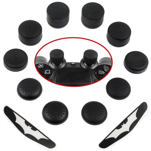 Zacro Silicone Thumb Stick Grips Cap Cover 10 Pack with 2 Pack Light Bar Decal Stickers for PS4 Controllers