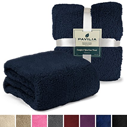 Sherpa Throw Blanket for Couch, Sofa by Pavilia | Plush, Soft, Cozy, Lightweight Microfiber (50 x 60 Inches, Blue)