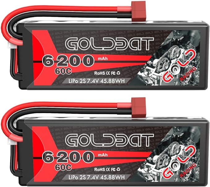 6200mAh 2S 60C 7.4V RC LiPo Battery Pack Hard Case with Deans T Connector for RC Vehicles Car Truck Truggy (2 Pack)