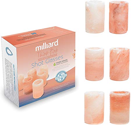 Milliard 6 Pack Premium Himalayan Salt Shot Glasses,Pink Tequila Shot Glasses, FDA Approved - Make Drinking Tequila Simple and Easy