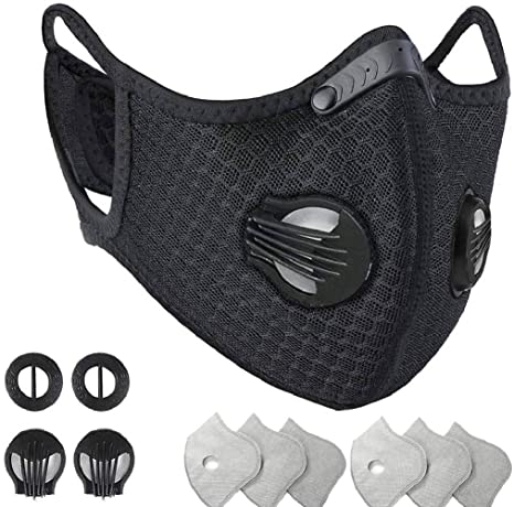Freefa Face Bandanas with 2 Breathing valve 6 Activated Carbon Filter and Vaives Replaceable Haze Dust Face Health Protection for Adults Delivery 4 to 7 days,from USA!!!