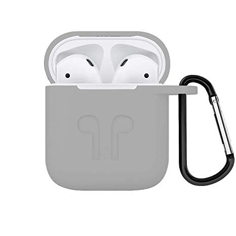 Compatible Apple AirPods Case, Full Protective Cover Portable Silicone Skin with Keychain Grey