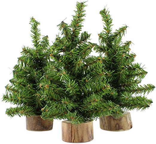 AuldHome Mini Christmas Trees (3-Pack, 8-Inch); Canadian Pine Greenery Tabletop Holiday Decor