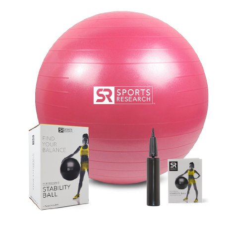 Exercise Stability Ball with Bonus Hand Pump. Anti Burst Professional Quality Balance Ball Tested up to 2000 lbs of Static Weight. 1 Year Warranty