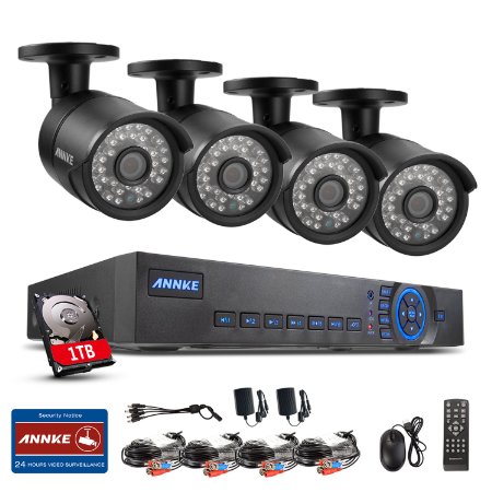 Annke 8CH AHD 720P Surveillance DVR Kit w/ 4x 1280x720 Outdoor Security Camera System 1TB HDD (Hybrid CVI HD Technology HDMI Output, Easy Mobile Access, Email Alert Notification)