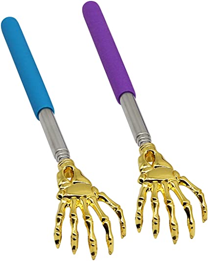 SinLoon Back Scratcher Hand Massager backslap(2- Pack) Portable Extendable Telescopic Metal Back Scratchers with Rubber Handles (Skull Hands)