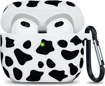 Rubber Airpod 3 Case Soft Silicone Flexible Skin LitoDream Airpods 3 Case Cover Girls for 2021 Apple AirPods 3 with Keychain - Black Cow