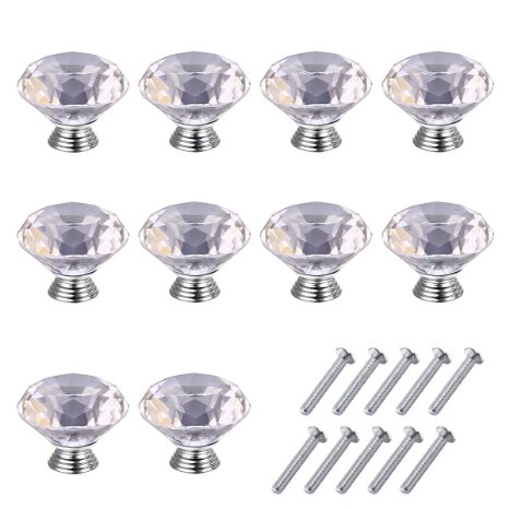 3S 10pcs 40mm Crystal Glass Diamond Shape Cabinet Knob Drawer Pull Handle Kitchen