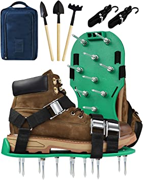 ivienx Enhanced Lawn Aerator Shoes [with Bag], Aerator Shoes,Aerator Lawn Tool[Heavy Duty][Reinforced Straps] Aeration Tool for Lawn, Aerating Shoes Make Lawn Healthier, Spiked Sandals Lawn Aeration