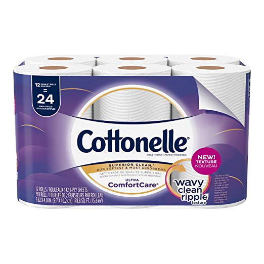 Cottonelle Ultra ComfortCare Toilet Paper, Soft Bath Tissue, 12 Double Rolls