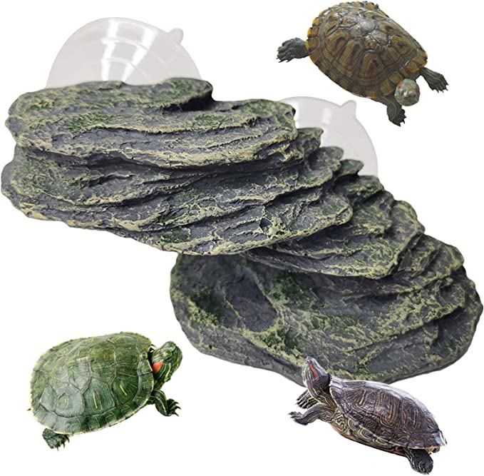 kathson Turtle Basking Platform Baby Tortoise Climbing Ramp Shale Reptiles Dock Resting Terrace Stone Small Aquarium Ornament Rock Landscaping Decoration for Frogs Newts (Small size:6.0”Lx2.7”Wx2.7”H)