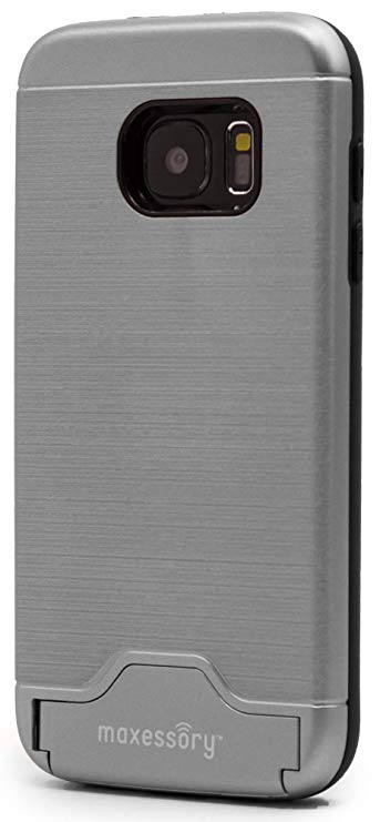 Galaxy S7 Case, Maxessory Gray Maestro Credit Card Holder Shock-Proof Kickstand Dual-Layer Shield Hybrid Matte Slim Premium Professional Shell Cover
