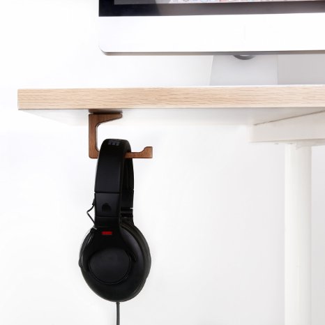 Vogek L Type Headphone Stand Elegant Wooden Under-Desk Headphone Hanger Universal On Ear Headphone Stand to place your Over Ear headhone Conveniently suitable for home and office use
