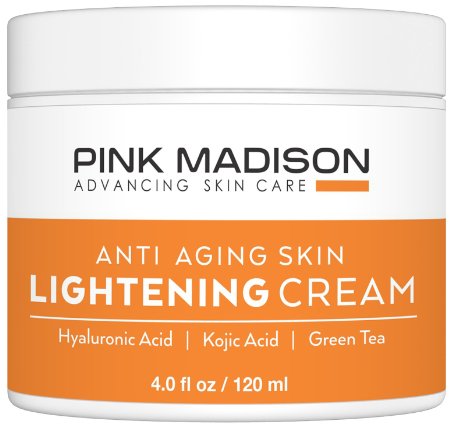 Pink Madison® Whitening Cream. Anti Aging Skin Lightening Cream - Hyaluronic Acid, Kojic Acid, Green Tea. Best Night Day Moisturizing Cream. 4 Oz