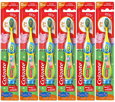 Colgate Peppa Pig Kids Manual Toothbrush with Suction Cup for Little Children Ages 2 , Extra Soft - Pack of 6