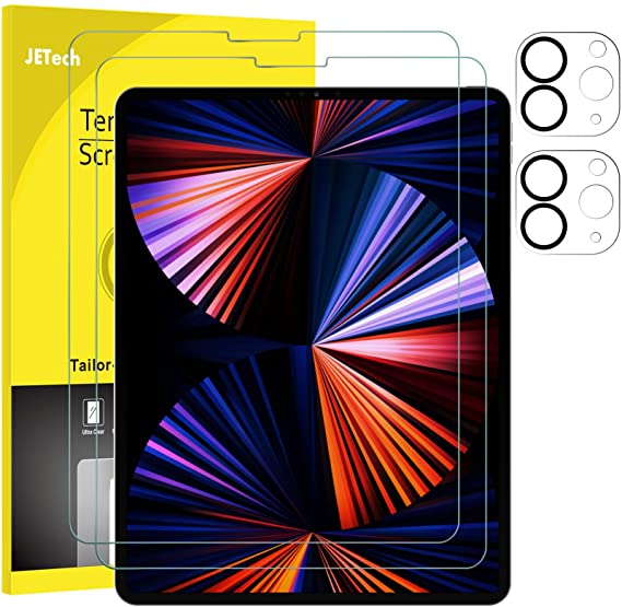 JETech Screen Protector for iPad Pro 12.9-Inch, 2020/2021 (4th/5th Generation) with Camera Lens Protector, Tempered Glass Film HD Anti-Scratch, Support Pencil & Face ID, 2-Pack Each