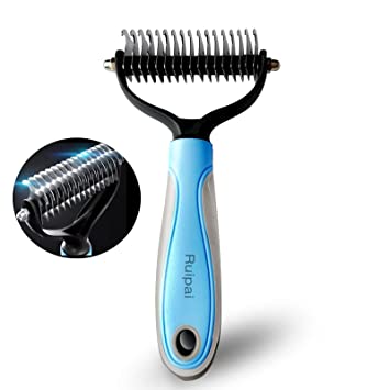 Ruipai pet dematting comb, rake for dogs, Dog grooming rake is used to remove the hair pads and tangles of dogs and cats, large hair removal base dog hair comb, double-sided professional combing rake, dog detangler brush suitable for long and short hair of dog