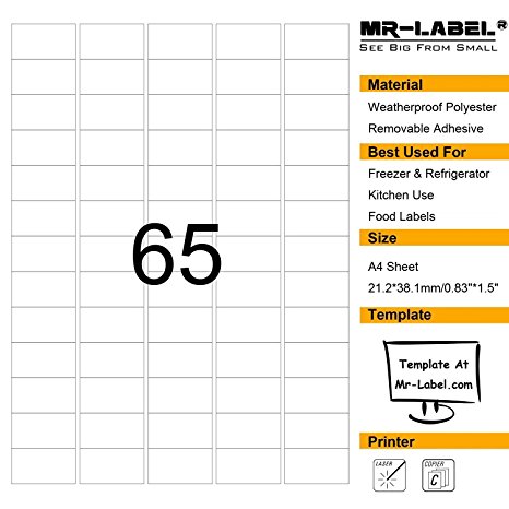 Mr-Label® Waterproof Removable Adhesive Food Labels - Tear-resistant stickers for Kitchen use | Documents Classification | Barcode Label (Size: 23.2*38.1mm) (10 Sheets/ totally 650 Labels)