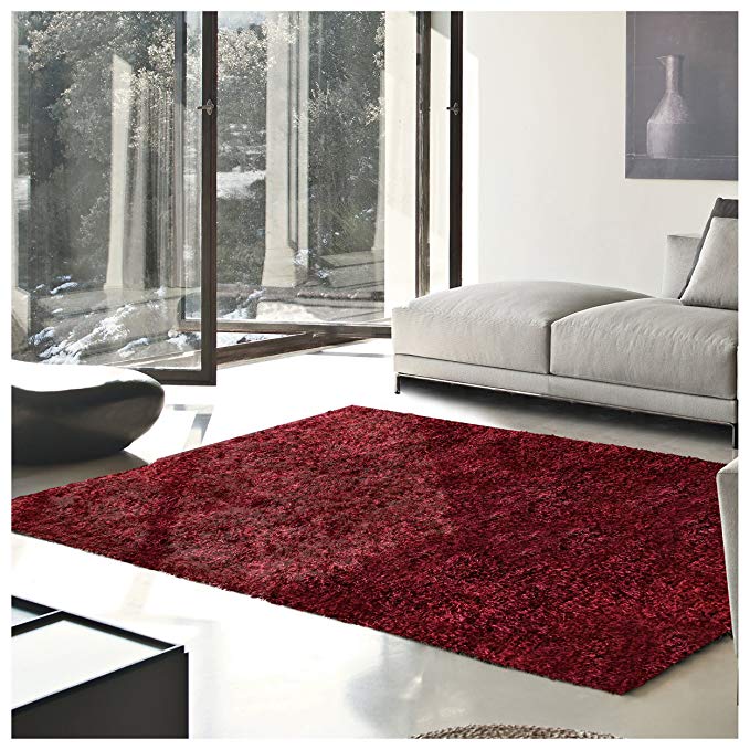 Superior Hand Tufted Thick, Plush, Cozy Quality Shag Textured Area Rugs, Burgundy - 6' x 9'