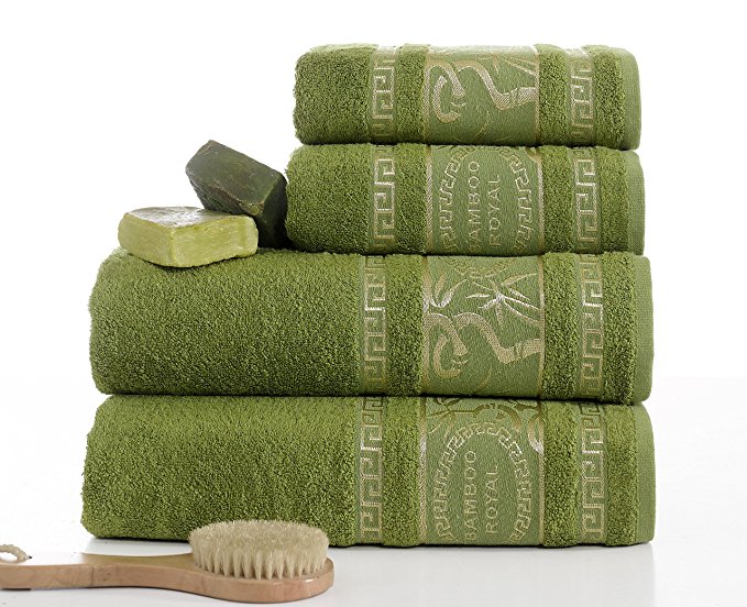 ixirhome Turkish Bamboo Towel Set,p Bamboo0 Turkish Cotton, 2 Bath Towels and 2 Hand Towels - Natural, Ultra Absorbent and Ultra Soft (Gift Set of 4) (SPRING GREEN)