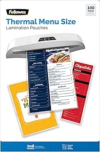 Fellowes® Thermal Laminating Pouches, Menu Size, 3 Mil, 11-1/2" x 17-1/2", Ultra-Clear, Pack of 100 Pouches