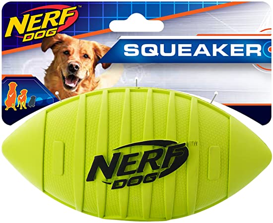 Nerf Dog Squeak Rubber Football Dog Toy, Medium/Large, Green