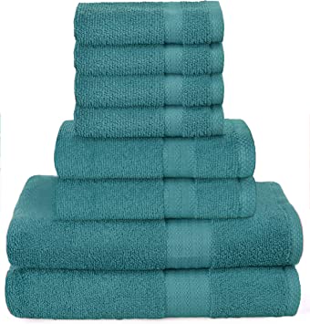 GLAMBURG Ultra Soft 8-Piece Towel Set - 100% Pure Ringspun Cotton, Contains 2 Oversized Bath Towels 30x54, 2 Hand Towels 16x28, 4 Wash Cloths 13x13 - Ideal for Everyday use, Hotel & Spa - Teal