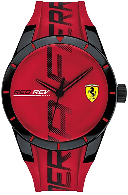 Ferrari Men's RedRev Black Thermoplastic Case and Red Silicone Strap Casual Watch (Model: 0830617)