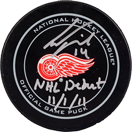 Gustav Nyquist Detroit Red Wings Autographed Official Game Puck with NHL Debut 11/1/11 Inscription - Fanatics Authentic Certified