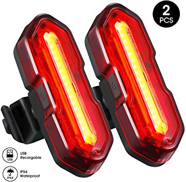 TOPELEK USB Rechargeable Bike Rear Light【2 Packs】Powerful LED Bike Tail Lights with 5 Light Modes and 2 USB cables, Headlight Taillight Combinations for Cycling Safety Flashlight Helmet Mountain Bike