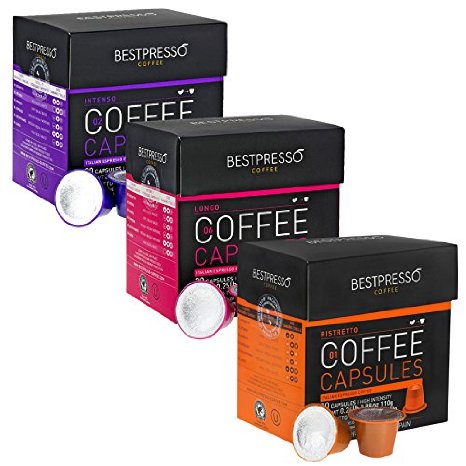 60 Bestpresso Nespresso Compatible Gourmet Coffee Capsules - Nespresso Pods Alternative - Natural Espresso Flavors Intense Variety Pack 60